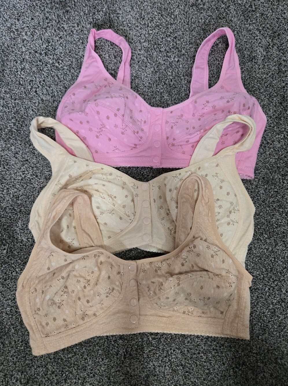 3 Everyday Floral Cotton Comfort Bra - Pink, Cream, Tan